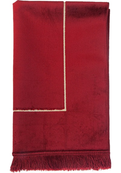 Mihrap Desenli Kadife Seccade Bordo Bordo