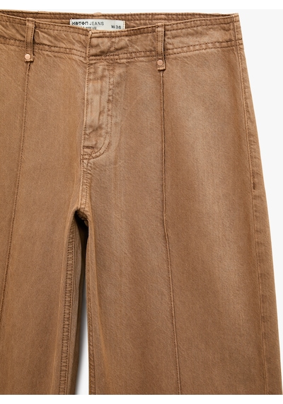 Koton Standart Bel Regular Fit Düğmeli Nervürlü Düz Paça Pantolon - Culotte Jeans Kahverengi 7wal40044mw Kahve