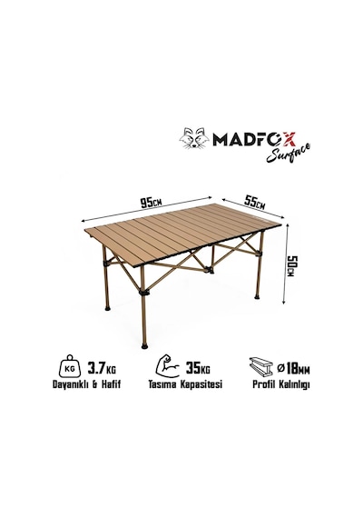Madfox Surface Katlanır Kamp Masası Kahverengi