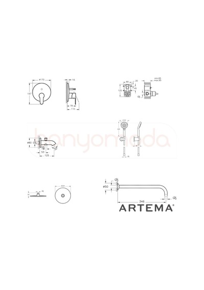 Artema A49247 Win S Ankastre Tepe Banyo Mafsallı Duş Seti