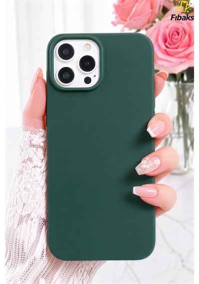 Fibaks iPhone 15 Pro Uyumlu Kılıf Kadife Lansman Soft Yumuşak Liquid Silikon Kamera Korumalı Kapak Yeşil
