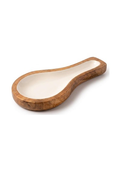 Mango Ağacı Yatay Kaşıklık 25 X 12 Cm, Parlak Krem İç Yüzeyli Ahşap Kaşık Altlığı, Kepçe, Spatula Ve Servis Gereçleri İçin Mutfak Tezgâhı Düzenleyici Çok Renkli