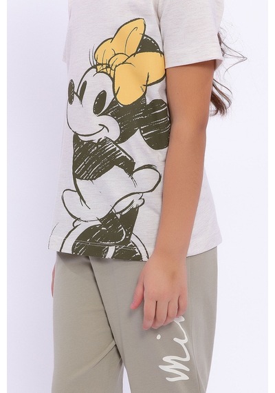 Minnie Mouse Lisanslı Kremmelanj Kız Çocuk Pijama Takımı 5274-28961 Bej Melanj