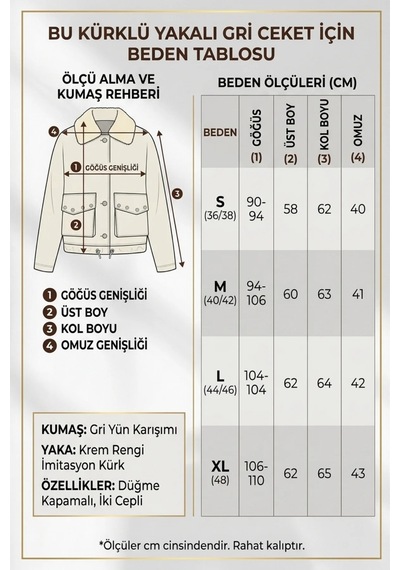 CEMO Kürklü Yaka Düğmeli Kaşe Ceket Kaban Siyah