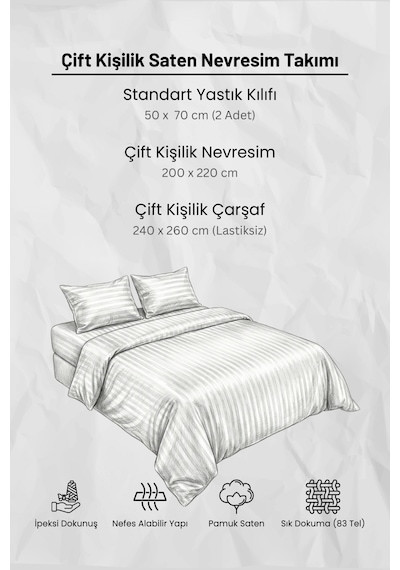 Çift Kişilik Pamuk - Saten 210 Tc 83 Tel Çizgili Nevresim Takımı Mürdüm