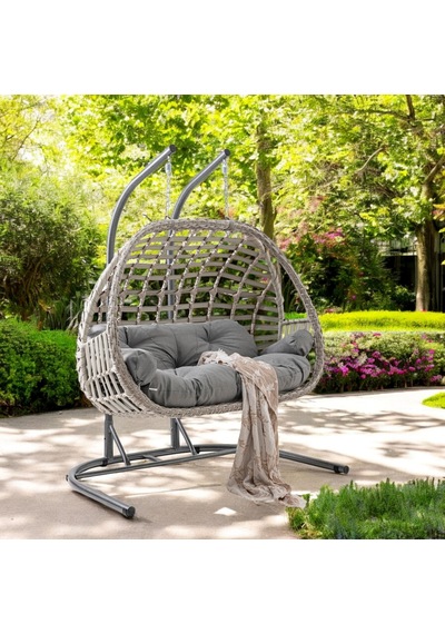Oylat Çiftli Rattan Bahçe Salıncağı Rehome Balkon Salıncağı Beyaz