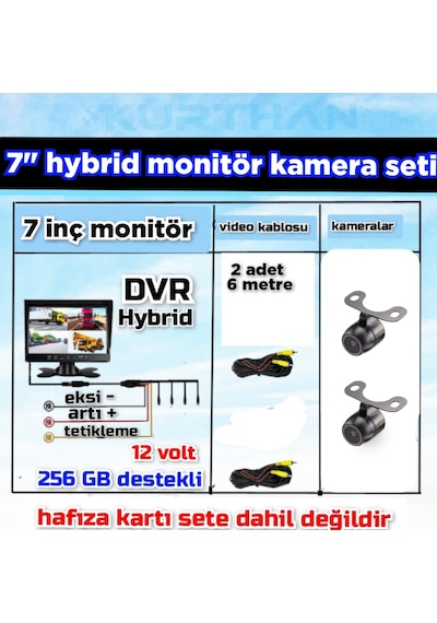 2 Adet Kelebek Kamera Ve 7 İnç Dvr Monitör 12 Volt 256 Gb