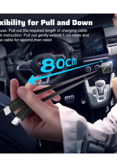 Acl Acc-01 Rgb Işıklı 66w Araç Şarj Cihazı 4in1 Geri Çekilebilir Kablo Type-c + Lightning Yıldızlı Tavan