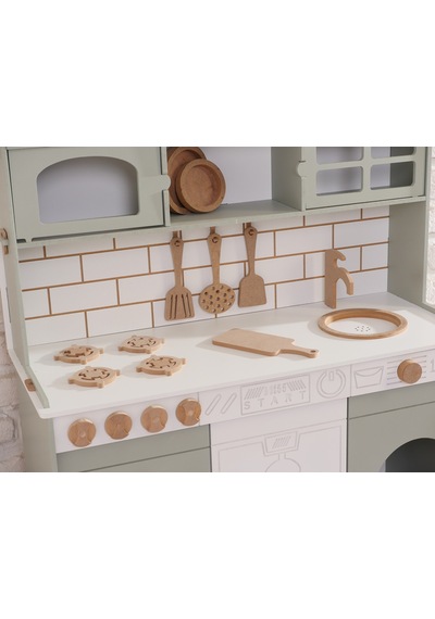 Boyalı Ihlamur Ahşap Oyuncak Bulaşık Makine Detaylı Mutfak Tabak Ve Spatula Seti Hediye