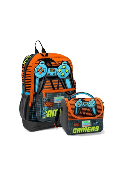 Coral High Erkek Çocuk İlkokul Okul Sırt Çantası Ve Beslenme Çanta Seti - Turuncu Gamers
