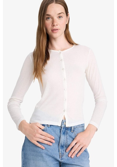 Defacto Slim Fit Dar Kesim Bisiklet Yaka Uzun Kollu Tişört F9105ax25auwt32 Beyaz