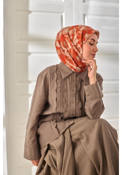 Silk Home Velora Eşarp 161001-07 Kiremit, Turuncu, Krem, Vizon