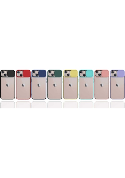 Kilifone - Apple Uyumlu iPhone 13 - Kılıf Slayt Sürgülü Arkası Buzlu Lensi Kapak - Pembe Açık