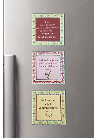 3 Lü Dua Ve Ayet Yazılı Buzdolabı Magnet - 6.5 X 6.5 Cm Mıknatıslı Dekoratif Dolap Süsü