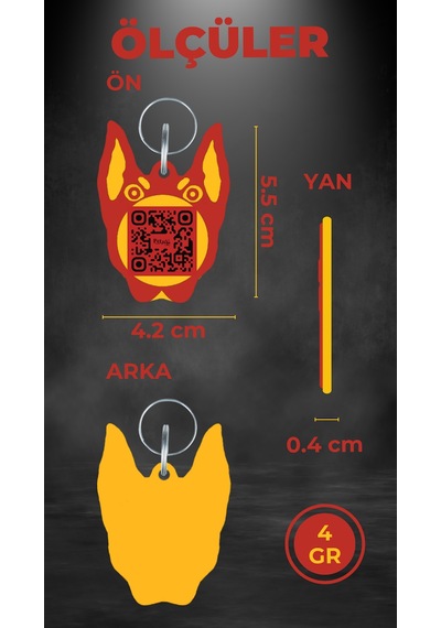 Petjoo 30.Anubis Sarı-Kırmızı Qr'lı Köpek Künyesi
