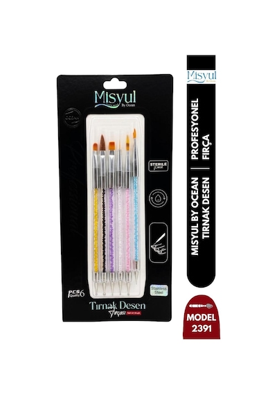 Misyul Tırnak Desen Fırçası 6'lı Boncuklu Karışık Renk Mıs-2391