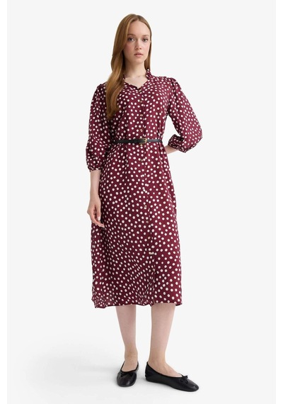 Defacto Relax Fit V Yaka Puantiyeli Yarım Kollu Elbise F5494ax25aubr375 Bordo