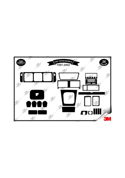Fiat Tofaş Şahin S 1997-2002 Torpido Konsol Trim Göğüs Maun Kaplama Set 26 Parça Siyah