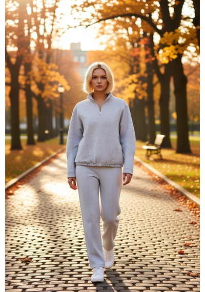 Benerly Kadın Dik Yaka Fermuarlı Düşük Kol Örme Sweatshirt Fonksiyonel Da Kar Melanj