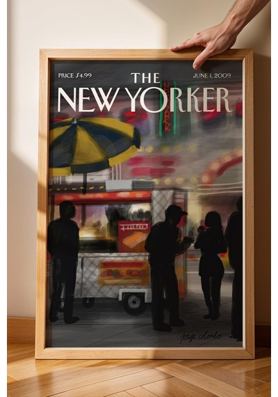 The New Yorker Çerçeveli Tablo June 1 2009 - New York Akşamı Sokak Satıcısı Tablosu