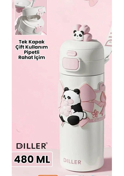 Vagonlife Diller Çift Ağızlı Paslanmaz Çelik Suluk Matara Beyaz - Pembe