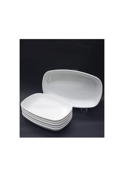28x18cm 4 Adet Beyaz Renk Melamin Kayık Tabak Günlük Kullanım Rahatlığı İle Büyük Boy Salata Tabağı