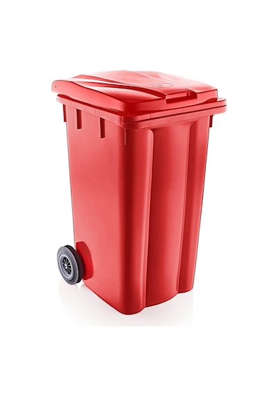 Omnipazar Sy-6510 Tekerlekli Kapaklı Plastik Çöp Konteyneri 240 Lt Kırmızı Kırmızı