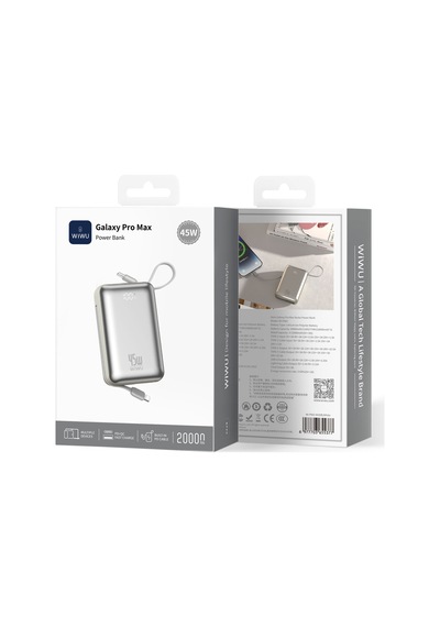 Wiwu As-182 Samsung Uyumlu Galaxy Pro Max Serisi Type-c Lightning Çıkışlı Powerbank Pd 45w 20000mah Gümüş