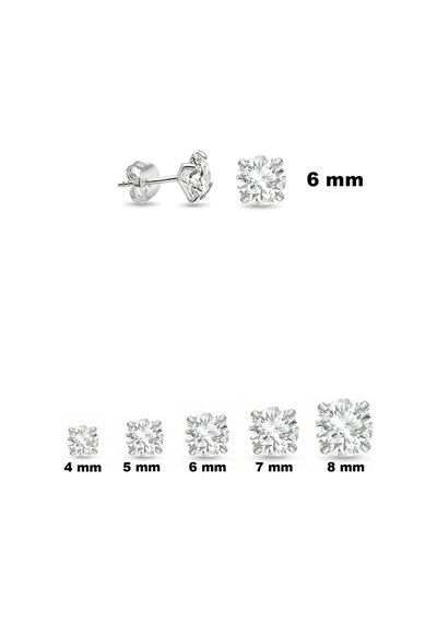 925 Ayar Gümüş Kadın Zirkon Taşlı 6 Mm Tektaş Küpe St417 Beyaz