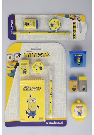 X Dekomus , Lisanslı Minions 11 Parça Kırtasiye Seti Silgi,kurşun Kalem,not Defteri,kalemtraş Diğer