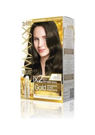 Serisi 24k Altın Parçacıklı Serum İle 1 Kutu 2 X 50 Ml Ve Geliştiriciler Saç Boyası Yoğun Küllü Koyu Kumral 6.11