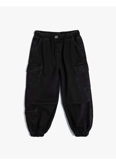 Koton Jogger Kot Pantolon Kargo Cepli Düğmeli Pamuklu Siyah 5wkg40032ad Siyah