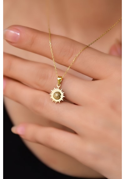 Papatya Silver 925 Ayar Gümüş Gold Kaplama Sim Toplu Güneş Kolye