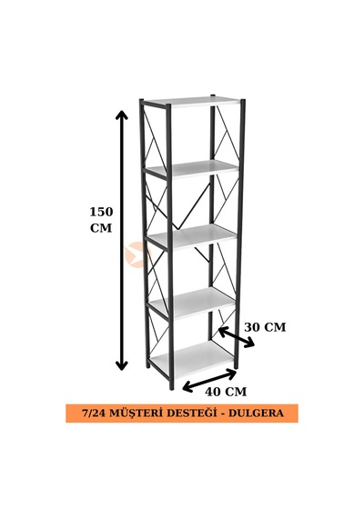 Fifty 5 Raflı Metal Dar Tekli Kitaplık Dosya Ofis Salon Rafı 150 Cm Çam