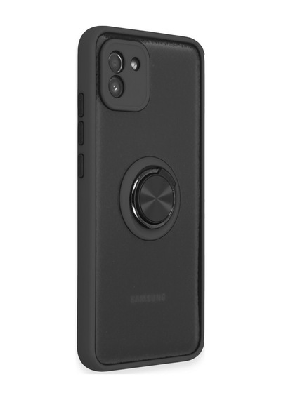 Samsung Uyumlu Galaxy A03 Uyumlu Kılıf Montreal Yüzüklü Silikon Kapak - Siyah