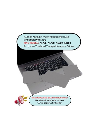 Macbook Pro 13 İnç Trackpad Koruyucu Ve Palm Koruyucu A1706 A1708 A1989 A2159 Uyumlu 2016-2019 Avuç İçi Koruma Seti Gri
