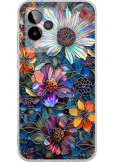 Printify General Mobile Gm 24 Pro İle Uyumlu Vitray Mücevher Flora Tasarımlı Şeffaf Silikon Kılıf Şeffaf