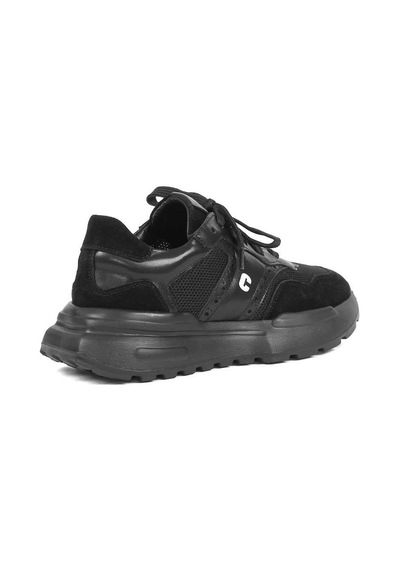 Kadın Siyah Bağcıklı Kalın Tabanlı Süet Deri Sneaker