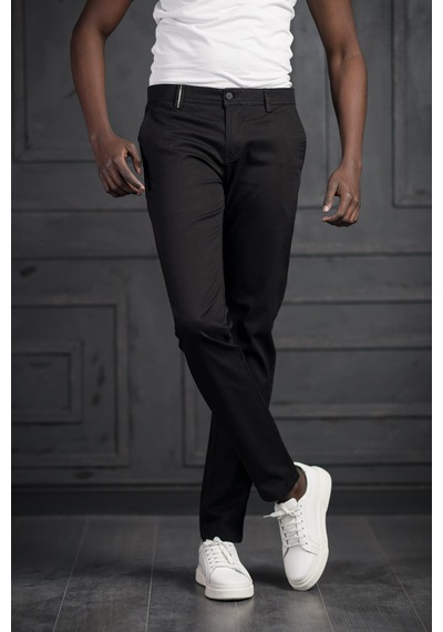 Perpant Slimfit Küçük Armürlü Yazlık Pamuklu Gabardin Pantolon Siyah