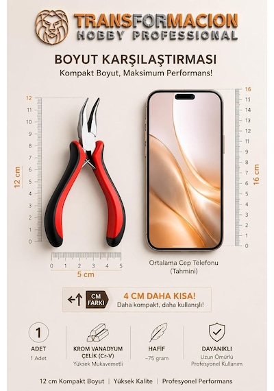 Mini Eğri Kargaburun Takı Pensesi 12 Cm - Takı Tasarım, Tel Bükme, Boncuk Ve Hobi Pensesi - Yaylı Eğri Ağızlı Genel