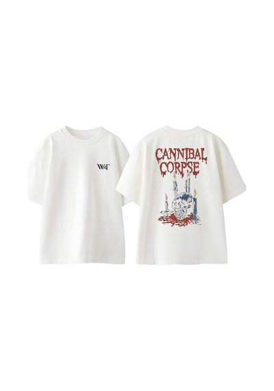 Thewert Cannibal Corpse 1 Tasarım Sırt Baskılı Pamuk Beyaz Oversize T-shirt