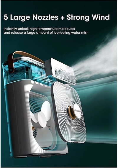 10w Buzlu Vantilatör 600ml Su Buharlı Soğutucu Fan Rgb Işıklı 3 Kademe Hız