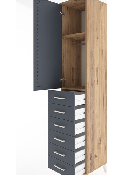 Hyperion Dolap 2 Raflı 6 Çekmeceli Tek Askılı 44x44x221 Çam-a... Çam Hyperion Dolap 2 Raflı 6 Çekmeceli Tek Askılı 44x44x221 Çam-a... Çam