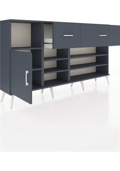 Arges Konsol 6 Raflı 2 Çekmeceli Tek Kapaklı 176x30x99 Antrasit-antrasit Antrasit - Antrasit