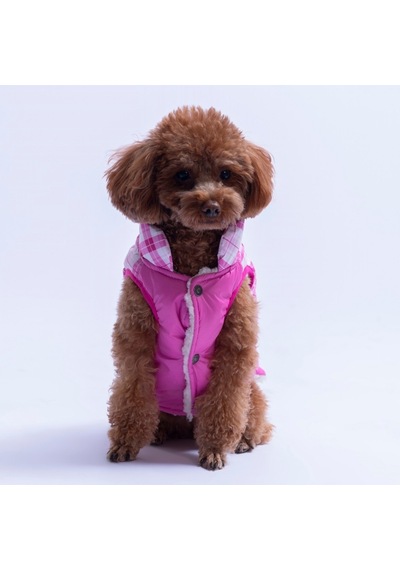 Pembe Plaid Ekose Desen Yelek Köpek Yeleği Köpek Kıyafeti Köpek Yağmurluk