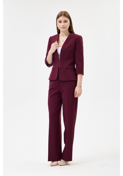 Velnara Moda Mürdüm Zamansız Klasik Kadın Takım Elbise-v Yaka Ceket & Boru Paça Pantolon Koyu Mürdüm - 927039466 Koyu Mürdüm