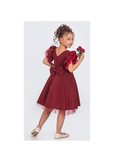 Mnk Baby & Kids Simli Şanzelize Kız Çocuk Abiye Elbise M00669 Bordo