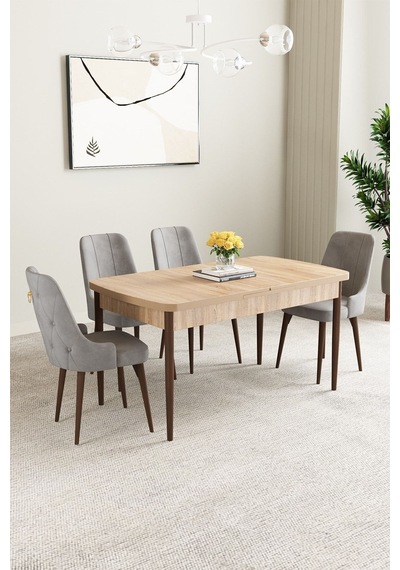 Clara Meşe Desen 80x132 Açılabilir Mdf Masa Yemek Odası Takımı,mutfak Takımı 4 Adet Sandalye Gri Clara Meşe Desen 80x132 Açılabilir Mdf Masa Yemek Odası Takımı,mutfak Takımı 4 Adet Sandalye Gri