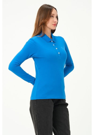 Msw Kadın Uzun Kollu Regular Fit Polo Yaka T-shirt Indigo
