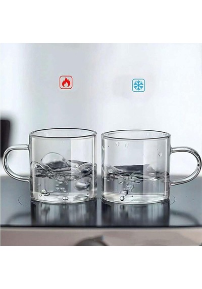 6'li Kulplu Şeffaf Cam Kupa Seti 120 Ml Minimalist Tasarım Çay & Kahve Bardağı Diğer